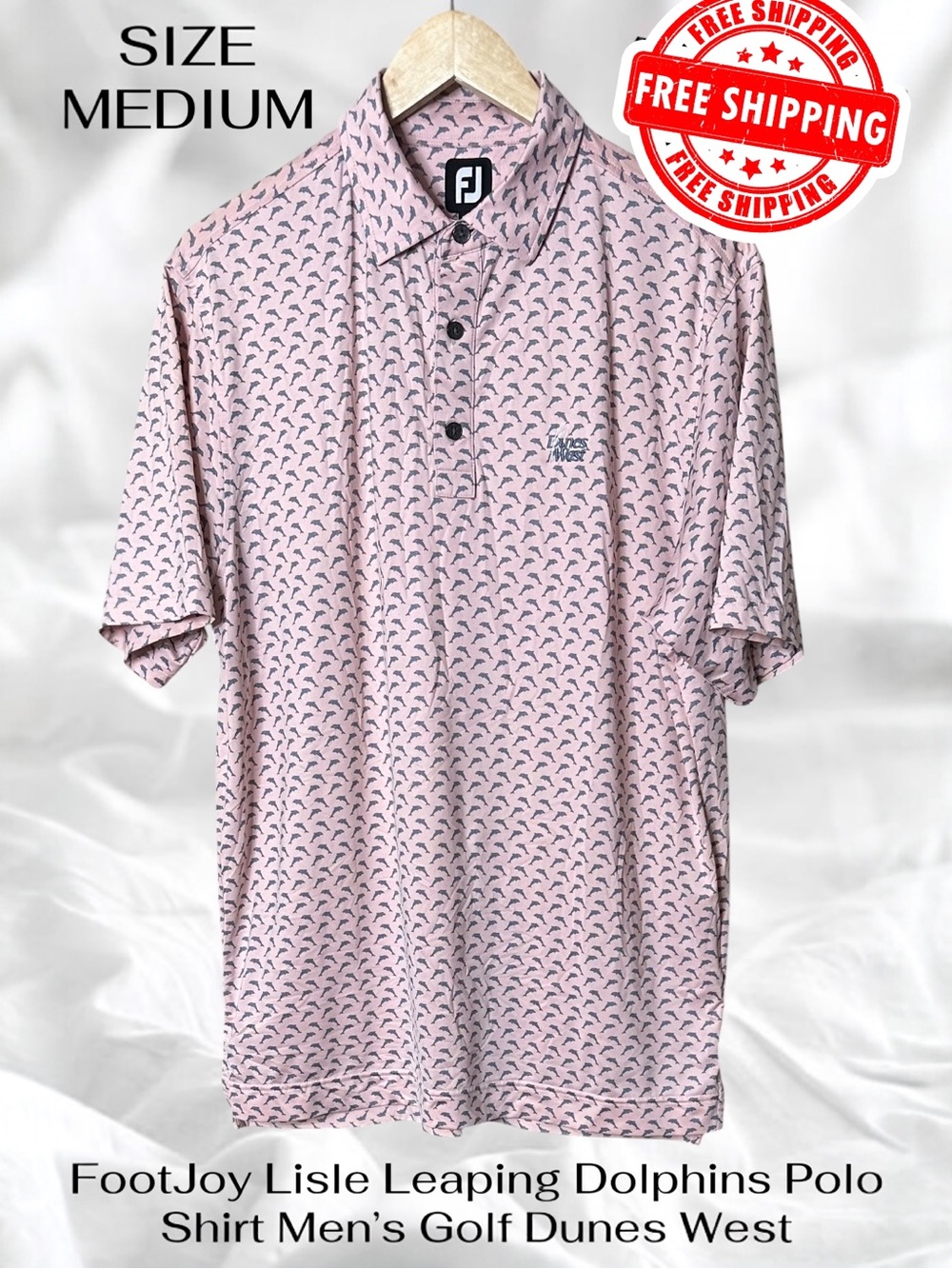 FootJoy Lisle Leaping Dolphins Polo Shirt Men’s Medium Golf Dunes West FREE SHIP